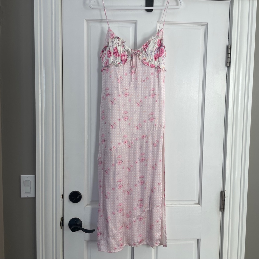 For Love And Lemons Pink Floral Midi Dress